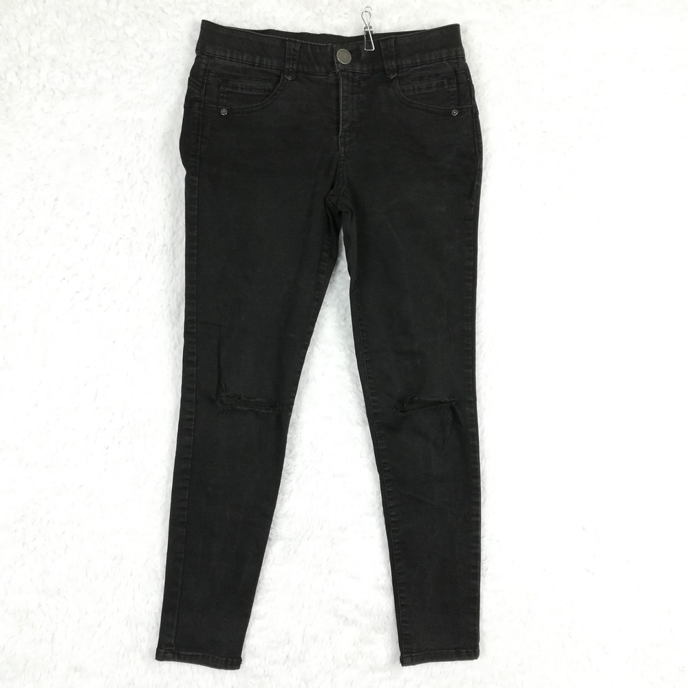 Mac And Me Womens Jeans Skinny Black Denim Distressed Ripped‎ Mid Rise Flex 6